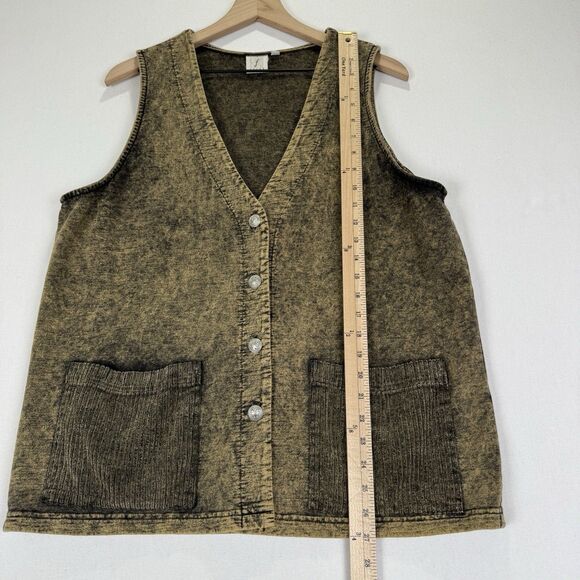 Vtg Focus 90s Dress & Vest Set Womens Small Brown 100% Cotton Lagenlook Hippie - Picture 13 of 16
